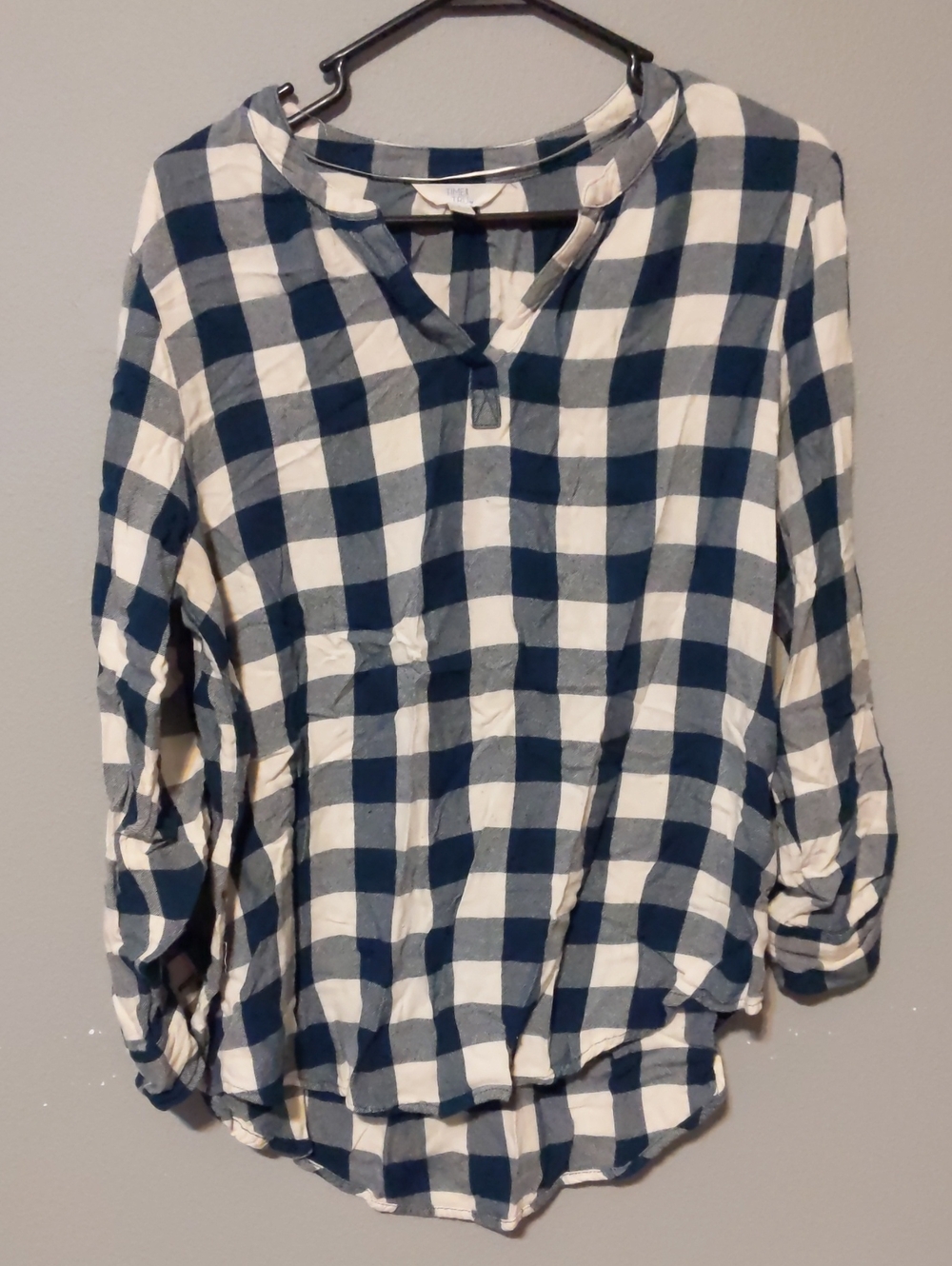 Time and Tru Blue/Green and White Gingham Top